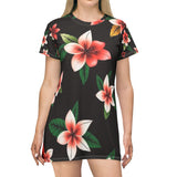 Floral Plumeria T-Shirt Dress — Pink Tropical All-Over Print