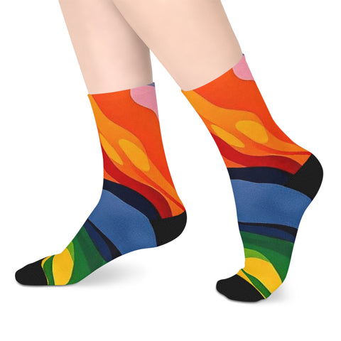 Colorful Abstract Flame Mid-Length Socks – Vibrant Rainbow Art Crew Socks