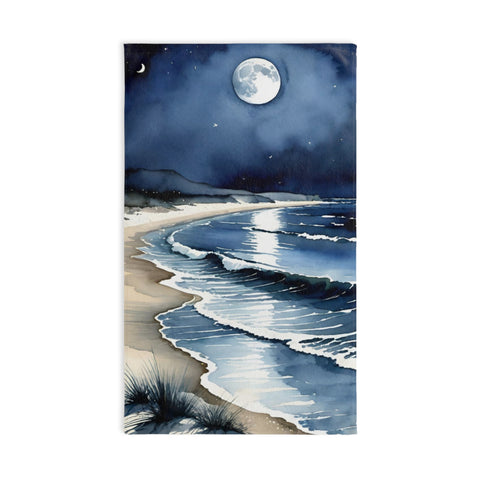 Moonlit Ocean Hand Towel — Coastal Night Beach Waves Design