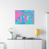 Neon Splash Abstract Canvas Print – Bright Pink & Aqua Modern Wall Art