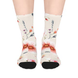 Floral Mid-Length Socks — Soft Pink Watercolor Blooms Pattern