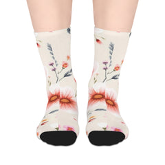 Floral Mid-Length Socks — Soft Pink Watercolor Blooms Pattern