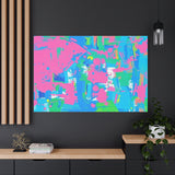 Neon Splash Abstract Canvas Print – Bright Pink & Aqua Modern Wall Art