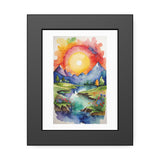 Framed Poster — Vibrant Watercolor Mountain Sunrise Landscape