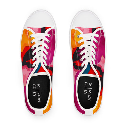 Low Top Sneakers — Vibrant Pink & Orange Abstract Canvas Shoes
