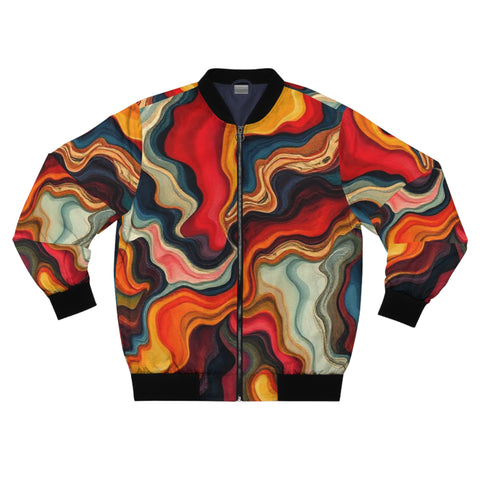 Abstract Swirl Bomber Jacket — Colorful Retro Marble AOP