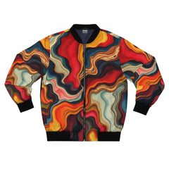 Abstract Swirl Bomber Jacket — Colorful Retro Marble AOP