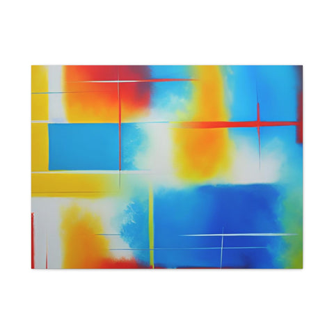 Abstract Color Field Matte Canvas Print — Vibrant Blue, Yellow & Red Stretched Wall Art
