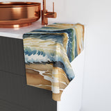 Sunset Ocean Waves Hand Towel — Coastal Watercolor Beach Decor