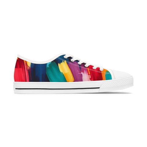 Abstract Rainbow Brushstroke Low Top Sneakers — Colorful Women's Canvas Shoes