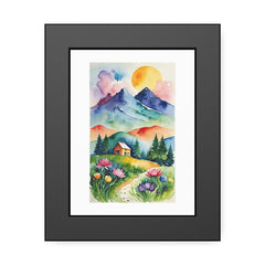 Framed Watercolor Landscape Print — Mountain Cottage Art Poster