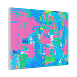 Neon Splash Abstract Canvas Print – Bright Pink & Aqua Modern Wall Art