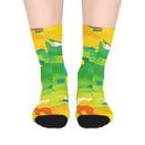 Colorful Abstract Art Mid-Length Socks — Bright Yellow Green Paint Splash Design