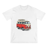 Vintage VW Camper T-Shirt — Retro Red Van Surfboard Graphic