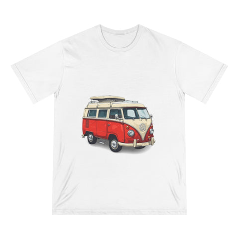 Vintage VW Camper T-Shirt — Retro Red Van Surfboard Graphic