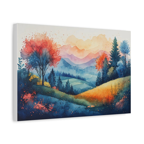 Watercolor Mountain Landscape Canvas Print — Stretched Matte Wall Art