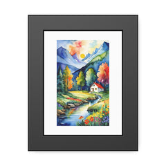Framed Poster - Colorful Mountain Cottage Watercolor Print