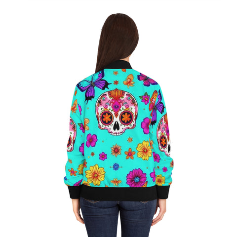 Day of the Dead Floral Bomber Jacket — Sugar Skull & Butterflies