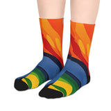 Colorful Abstract Flame Mid-Length Socks – Vibrant Rainbow Art Crew Socks