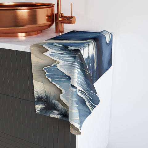 Moonlit Ocean Hand Towel — Coastal Night Beach Waves Design