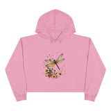 Dragonfly Floral Crop Hoodie — Botanical Watercolor Dragonfly Graphic