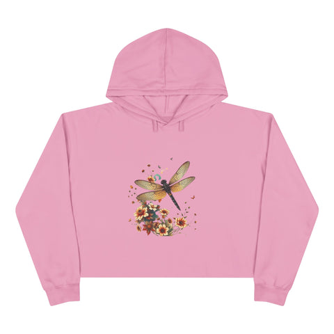 Dragonfly Floral Crop Hoodie — Botanical Watercolor Dragonfly Graphic