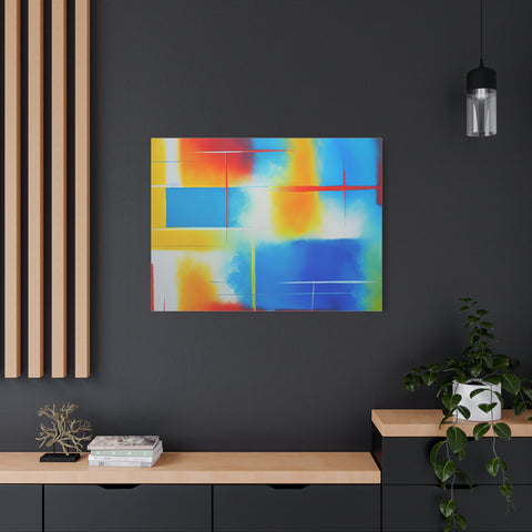Abstract Color Field Matte Canvas Print — Vibrant Blue, Yellow & Red Stretched Wall Art