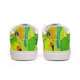 Men's Low-Top Sneakers — Bright Abstract Green & Yellow Leather Casual Shoes