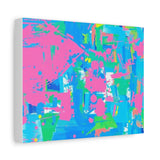 Neon Splash Abstract Canvas Print – Bright Pink & Aqua Modern Wall Art