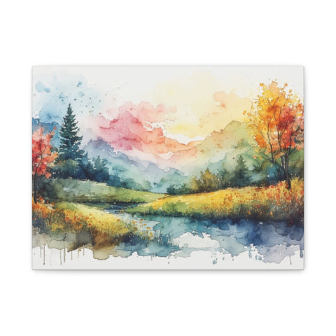 Watercolor Mountain Landscape Matte Canvas Wall Art, Stretched 1.25"