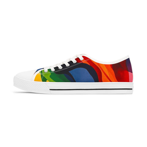 Low Top Sneakers — Vibrant Rainbow Wave Women's Canvas Shoes