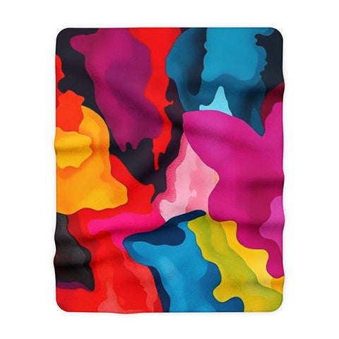 Colorful Abstract Sherpa Blanket — Vibrant Melted Paint Fleece Throw