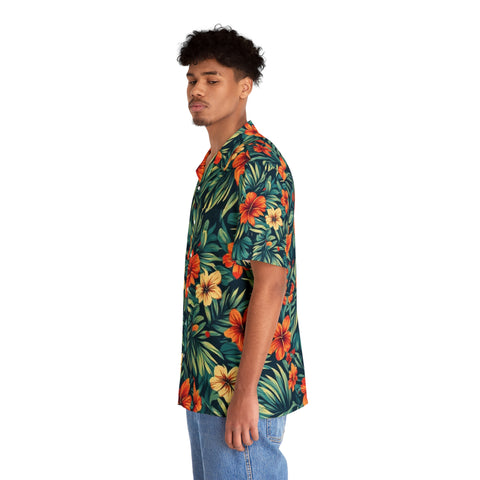 Tropical Hibiscus Hawaiian Shirt — Men's Floral Aloha Button-Up