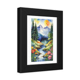 Framed Mountain Watercolor Poster – Floral Forest Landscape Wall Art