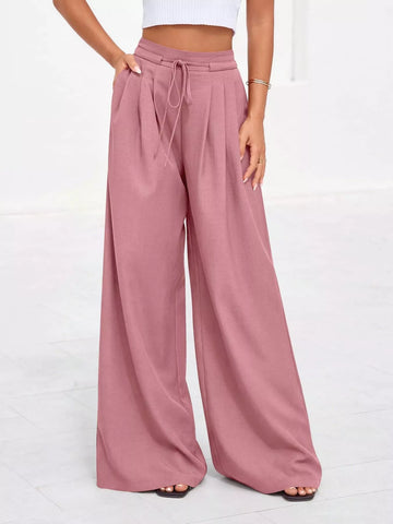 Full Size High-Waisted Wide-Leg Pleated Pants Plus Size
