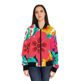 Floral Burst Women's Bomber Jacket — Bright Hawaiian All-Over Print