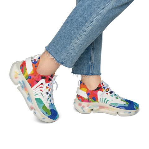 Colorful Abstract Mesh Sneakers — Women's Lightweight Breathable Athletic Shoes