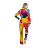 Colorful Abstract Satin Pajama Set — Women's Vibrant Lounge PJs