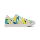 Abstract Watercolor Low-Top Leather Sneakers — Yellow Blue Splash