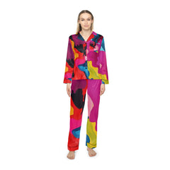 Satin Pajamas — Vibrant Abstract Color Splash Sleep Set