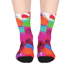 Abstract Neon Brushstroke Mid-Length Socks — Colorful Artistic Crew Socks
