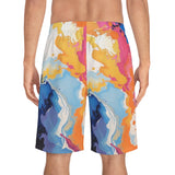 Abstract Color Splash Board Shorts — Vibrant Marble AOP Men's Swim Trunks