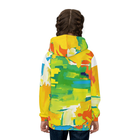 Kids Abstract Paint Splash Hoodie — Bright Colorful All-Over Print