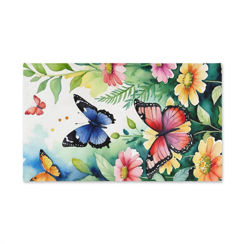 Butterfly Garden Hand Towel — Floral Spring Decorative Kitchen or Bath Towel