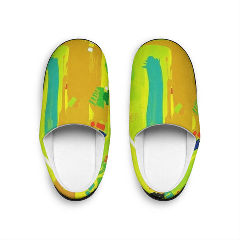 Colorful Abstract Men’s Indoor Slippers — Bright Yellow Artistic House Shoes