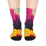 Colorful Abstract Mid-Crew Socks — Vibrant Watercolor Pattern