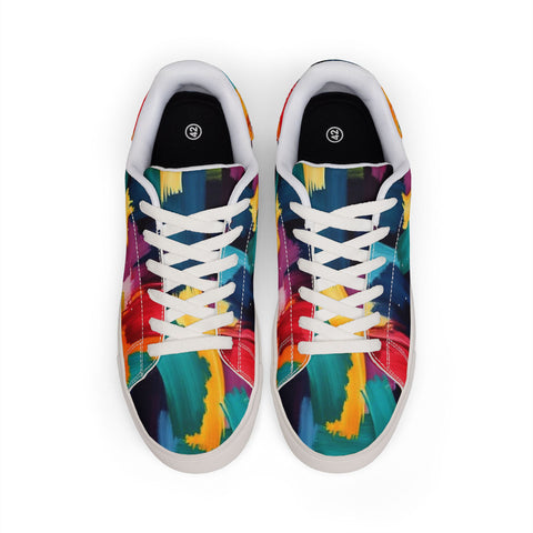 Men's Low-Top Sneakers — Colorful Abstract Brushstroke Leather Shoes