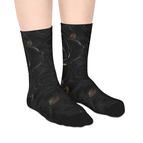 Black Rose Mid-Length Socks — Gothic Floral Crew Socks