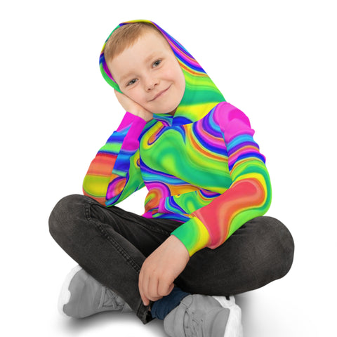 Kids Psychedelic Swirl Hoodie – Bright Rainbow All-Over Print