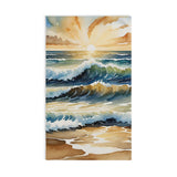 Sunset Ocean Waves Hand Towel — Coastal Watercolor Beach Decor